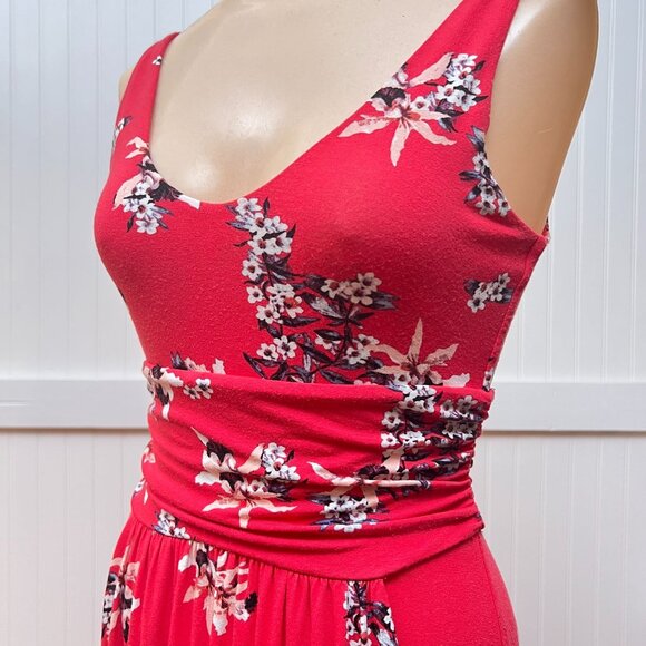 St. Tropez West Hawaiian Floral Red Dress Pockets Maxi Tank Womens Small Stretch - Picture 5 of 10